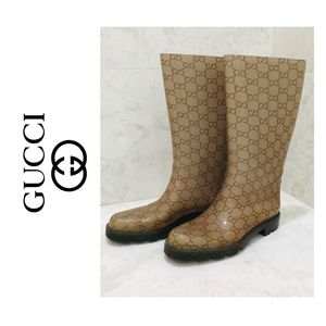 GUCCI Rain Boots {36} Tan GG Edimburg